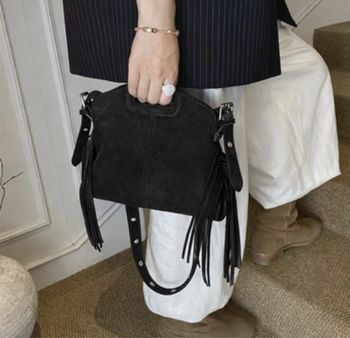 Sac Frange Bandoulière Noir Style Bohème Chic