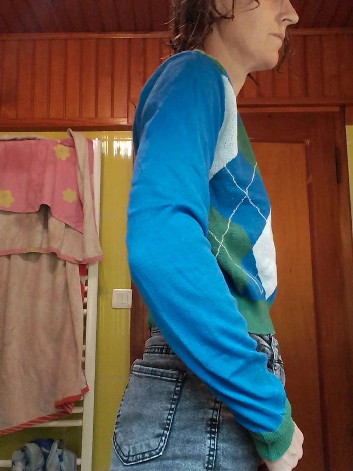 Pull femme croq top à carreaux vert et bleu Shein - photo numéro 5