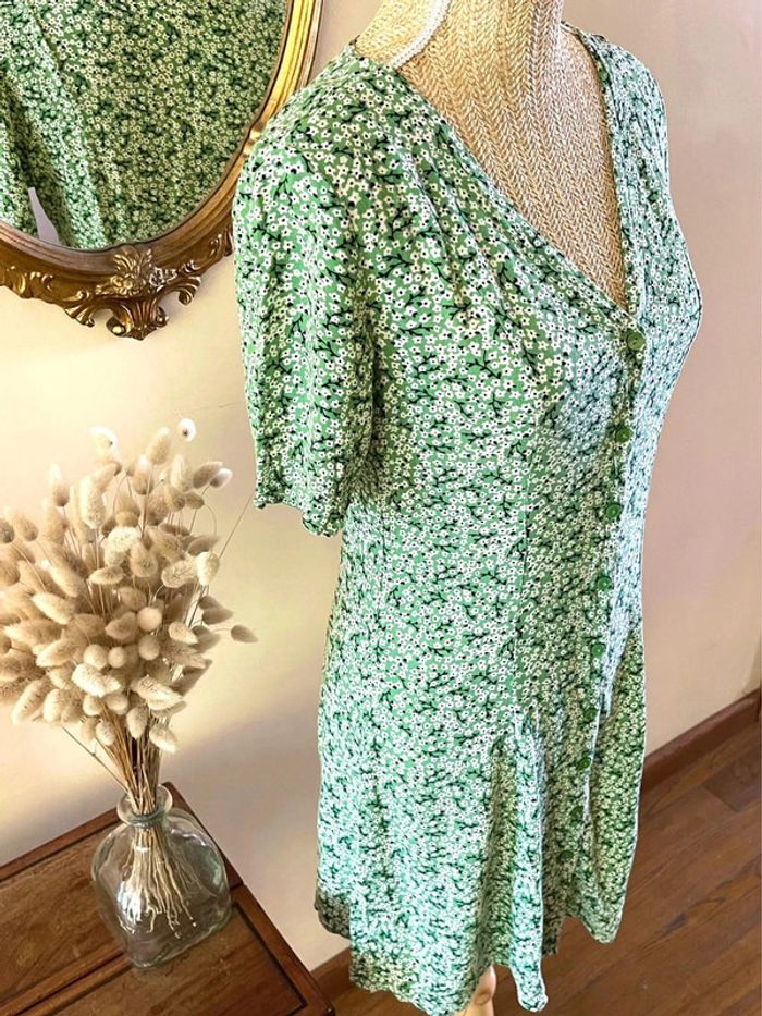 Robe Fleurie Verte - Monki - Taille XS - photo numéro 2