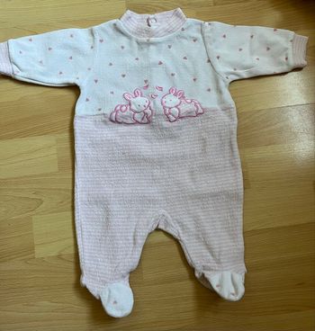 Pyjama velours lapins rose et blanc 1M