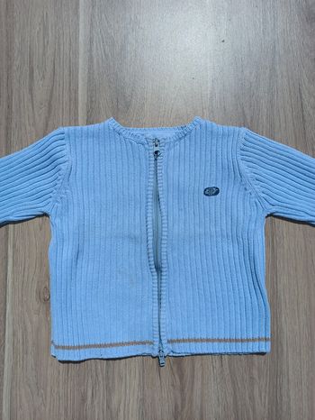 Pull gilet zippé bleu pâle clair pastel obaibi 100% cotton 3 ans