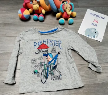 T shirt manches longues gris Paris 3 ans Tape à l'oeil