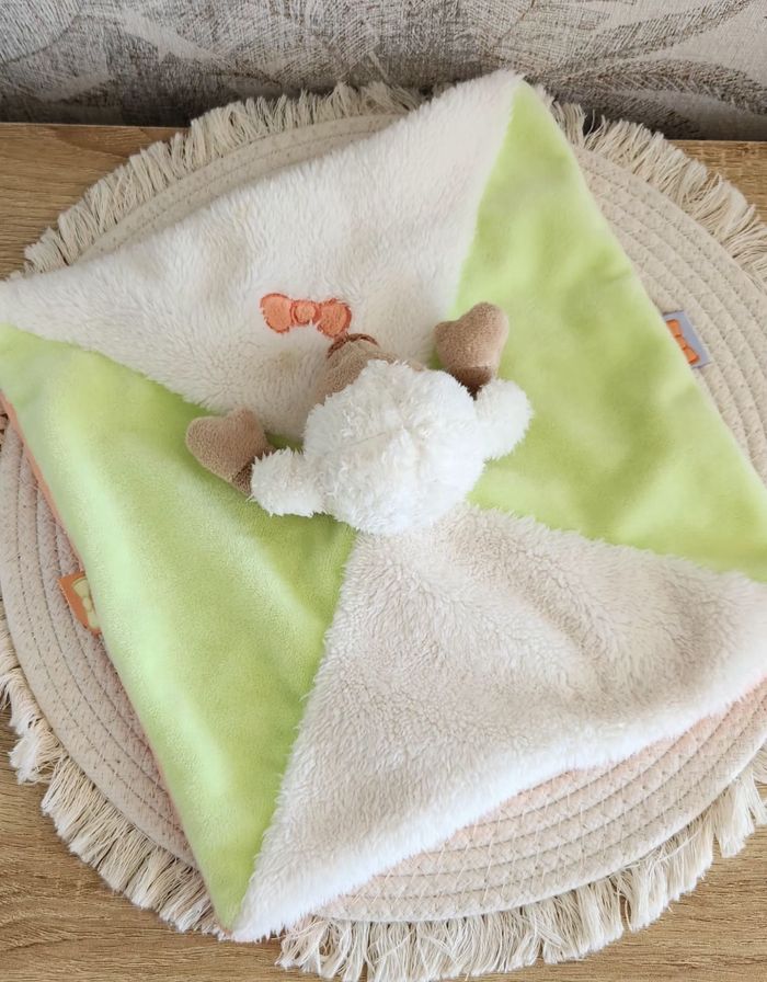 Doudou Lange Bébé mouton blanc vert - photo numéro 6