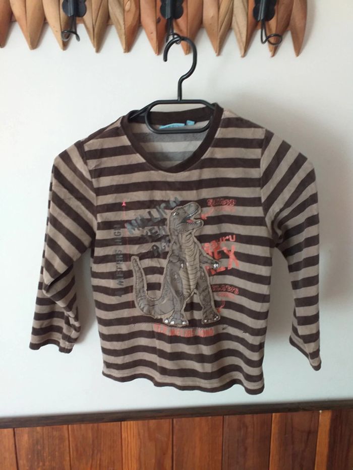 Haut de pyjama velours rayé marron