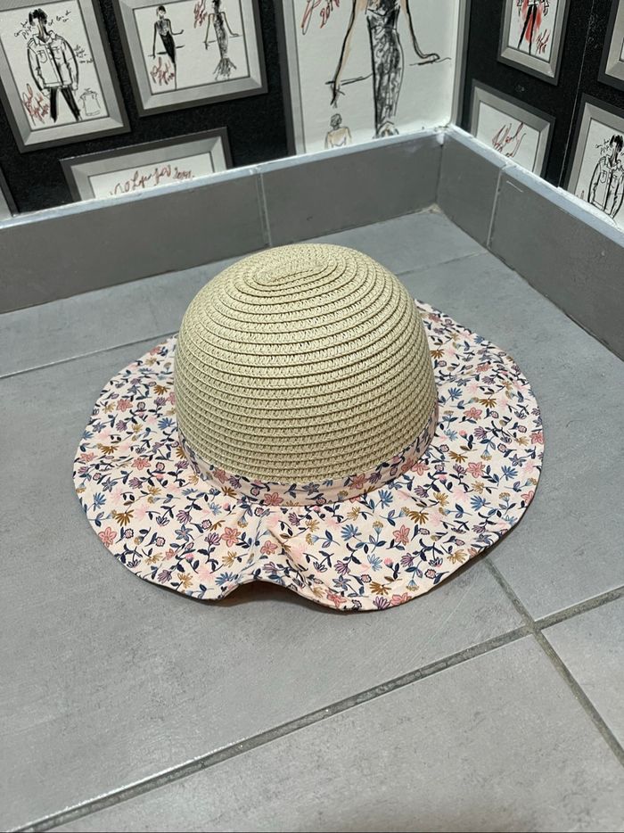 Chapeau paille et tissus T.51 cm fille Tape à l’Oeil
