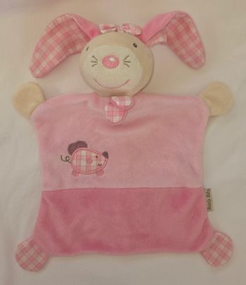 Doudou Lapin grelot plat rose et vichy- souris - Beauty baby