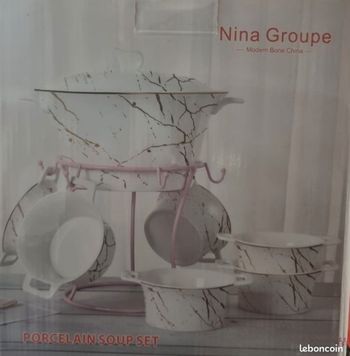 Ensemble Soupière marbré dorée sauf 