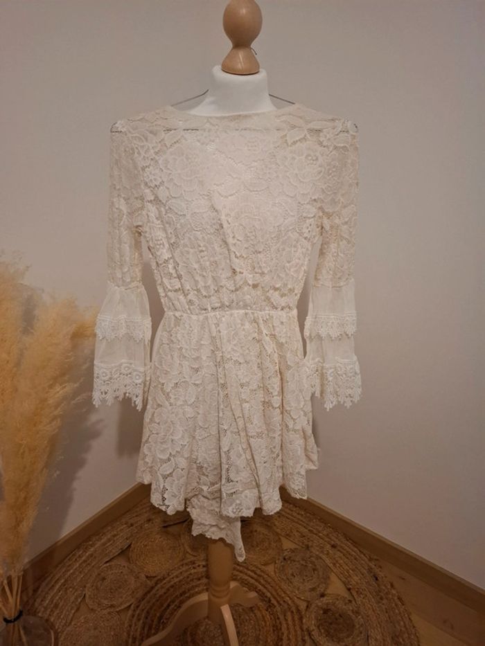 Combishort robe en dentelle blanche crème taille XS/S 34/36 - photo numéro 12