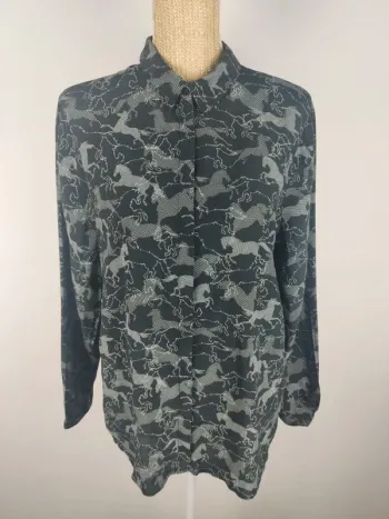 Chemise manches longues boutonnée motifs chevaux noirs et blancs taille 42 Esprit