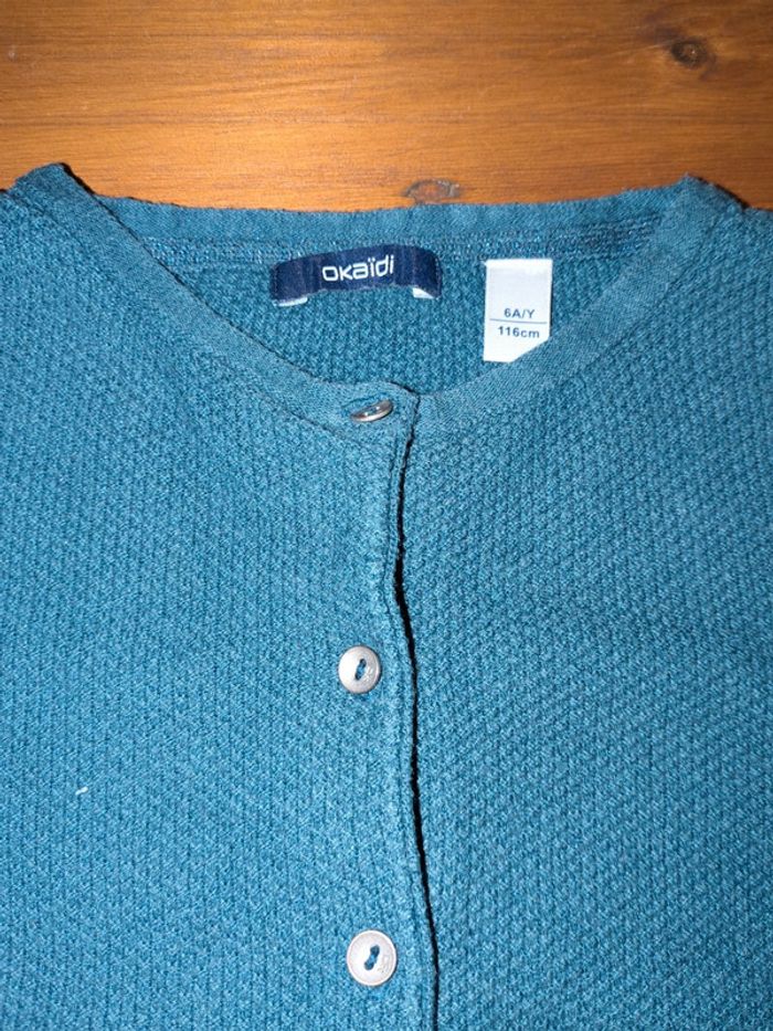 Jolie gilet maille bleu canard Okaïdi 6 ans - photo numéro 2