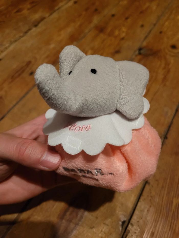 RARE Peluche Babar Flore Céleste Parfums 10cm doudou bourse porte monnaie rose éléphant collection