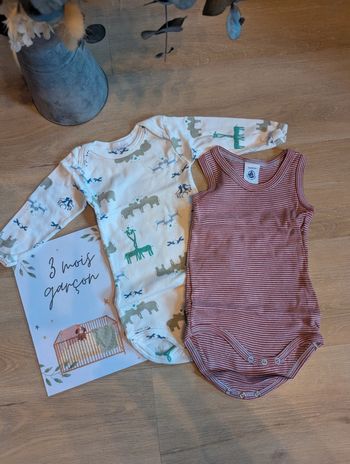 Lot 2 bodies Petit Bateau 3 mois