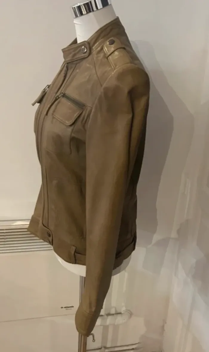 Kookai veste en cuir beige kaki , femme taille 38 - photo numéro 5