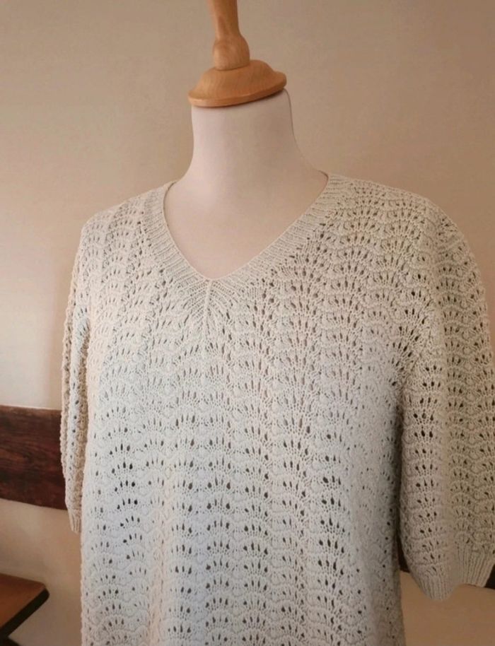 T-shirt maille ajourée crochet gris perle - photo numéro 3