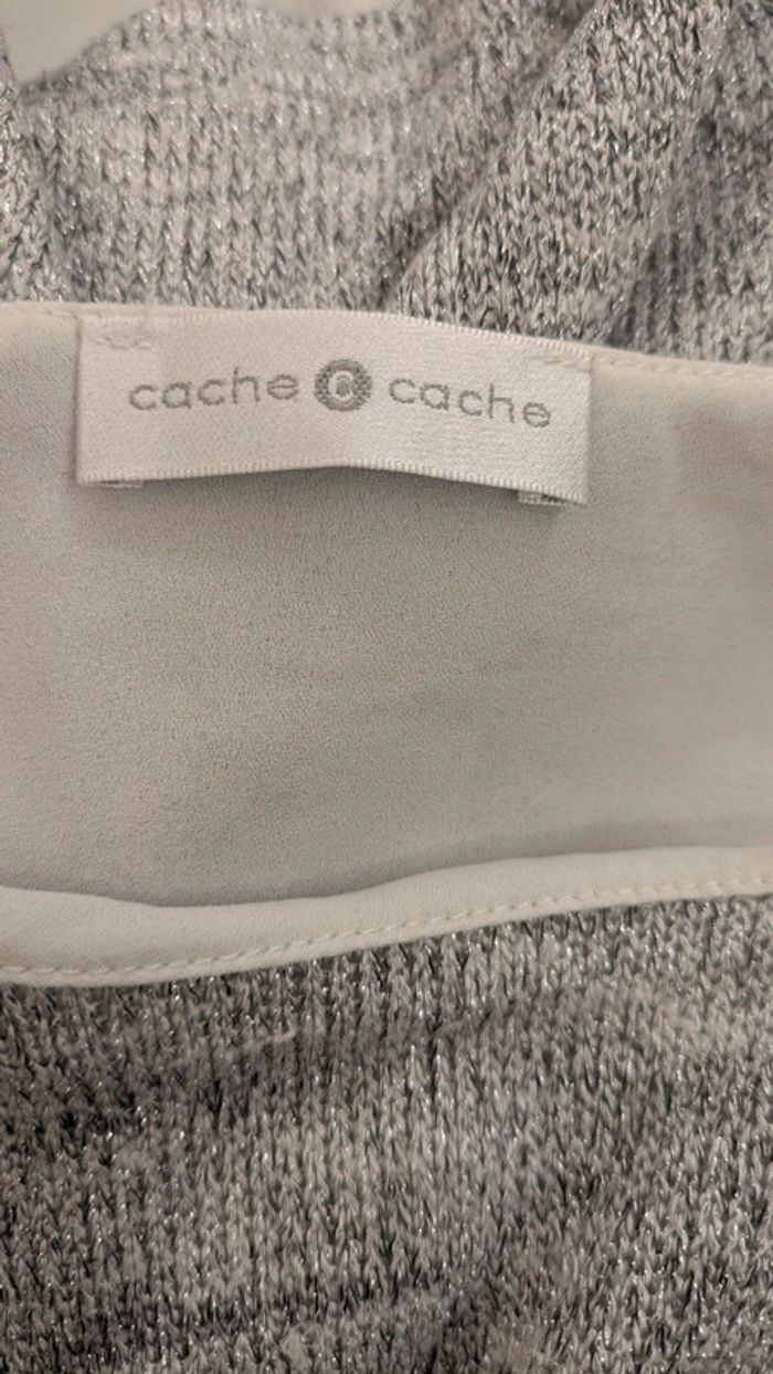 Haut pull léger manche 3/4 gris et blanc - photo numéro 5