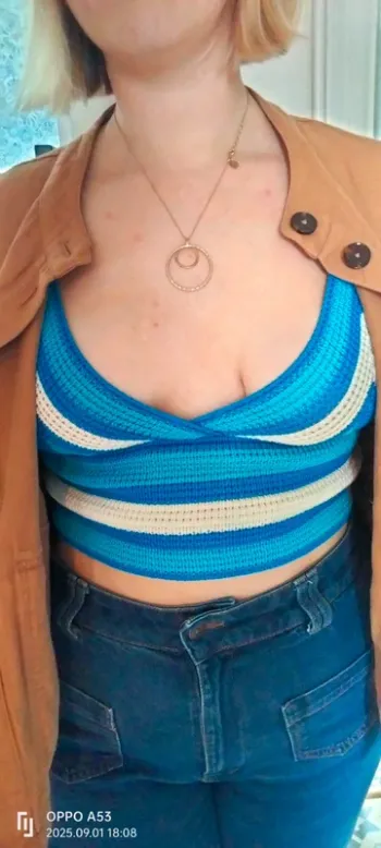 Crop top bleu FB Sister Knitwear taille L