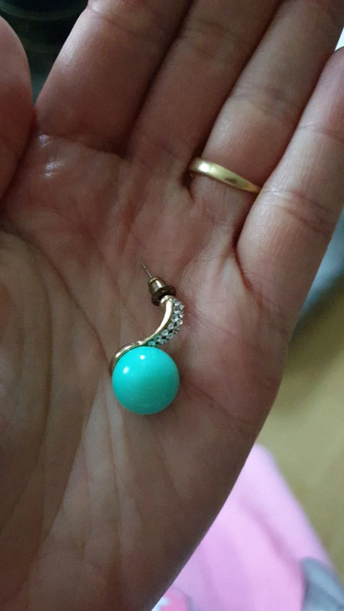 Boucles d'oreilles dorés/argentés/turquoises et strass - photo numéro 3