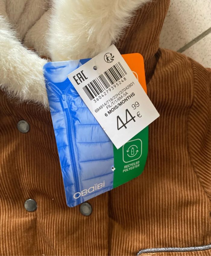 Manteau de marque Obaibi , taille 6 mois, neuf, valeur 44,99 euros - photo numéro 5