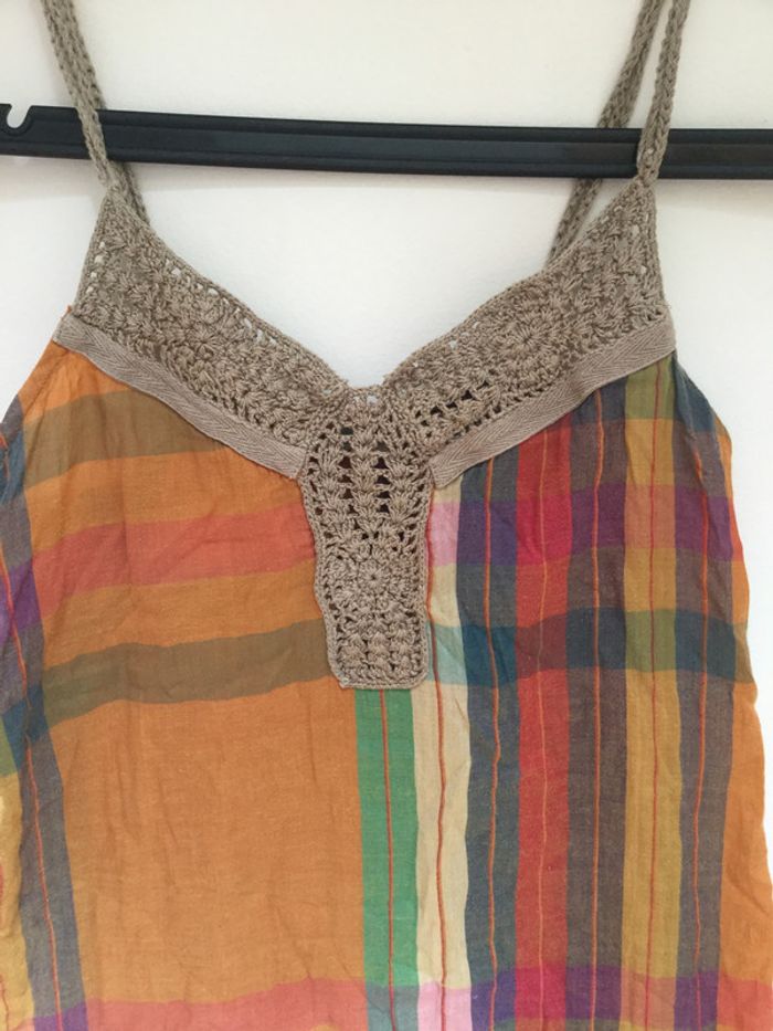 Petit haut fille Zara, très léger, madras et crochet, bretelles, 12 ans - photo numéro 3
