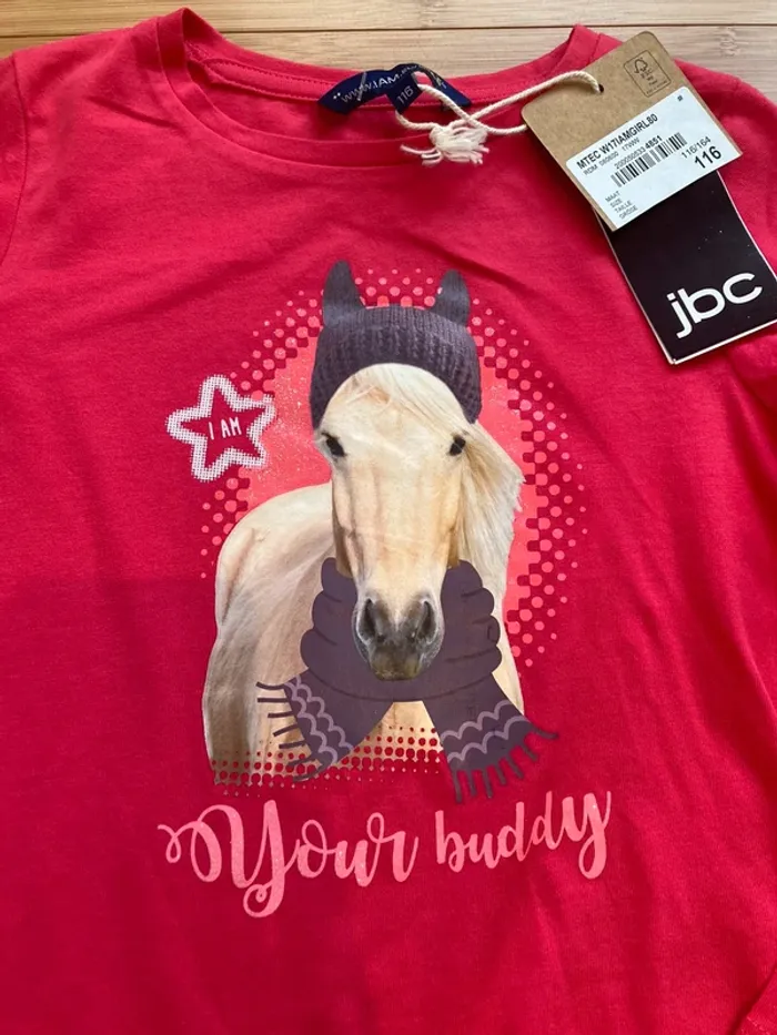 6 ans - T-shirt rose fushia dessin cheval - neuf - photo numéro 2