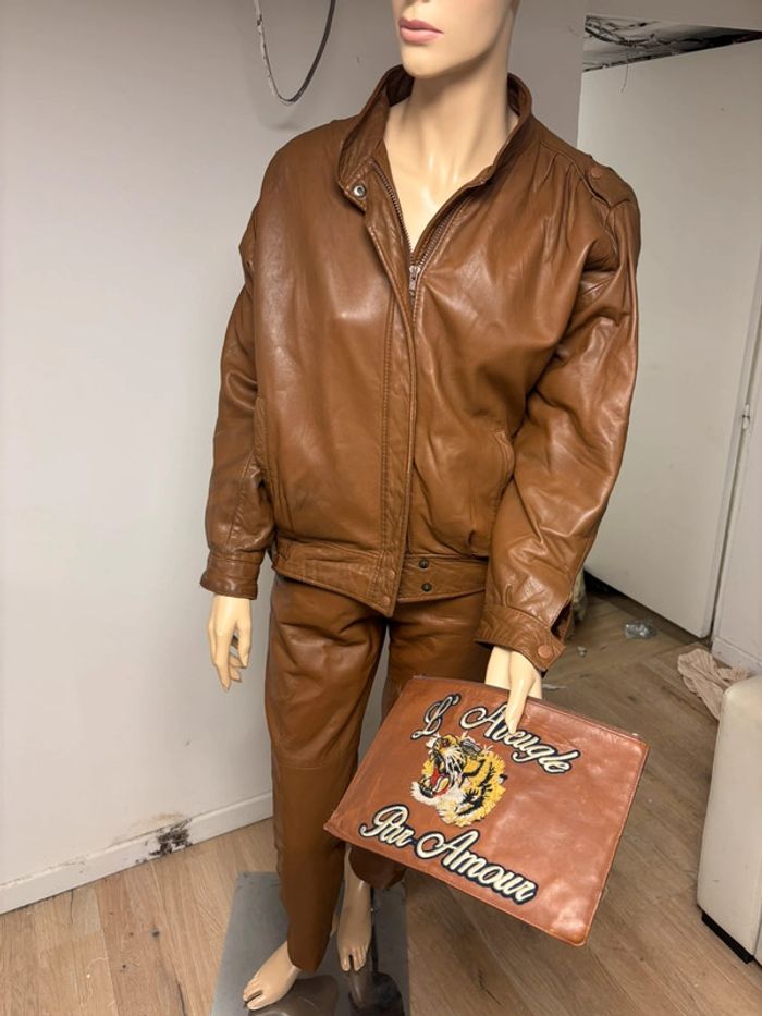 Ensemble veste et pantalon cuir véritable vintage damilou