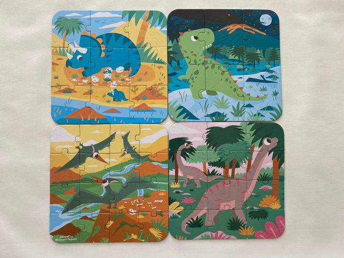 4 puzzles évolutifs dinosaures dans valisette Janod - photo numéro 2