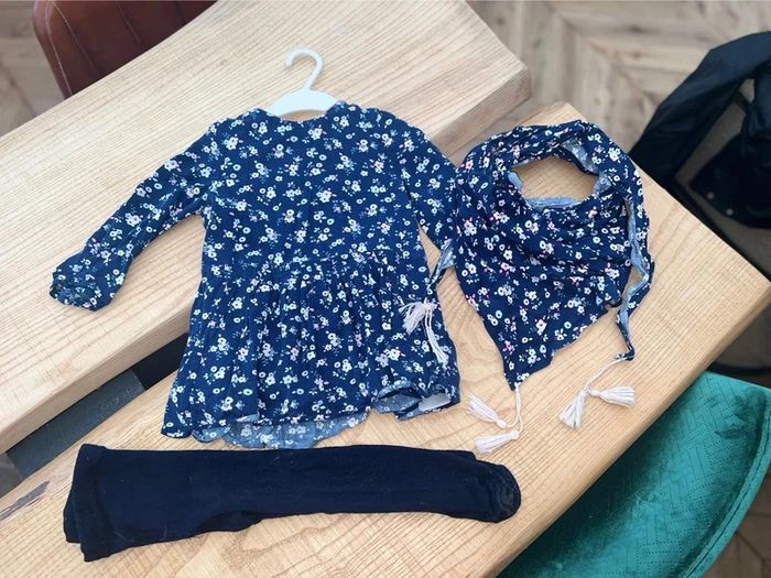 Ensemble ensemble sergent major 2 ans robe foulard collants hiver fleurs