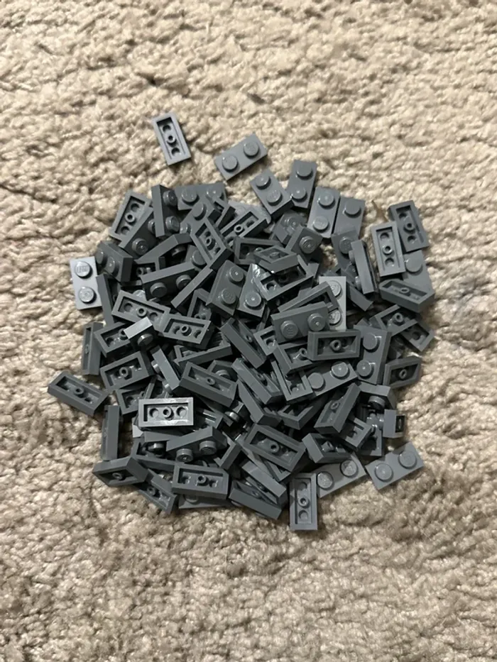 100 Plate Lego 1x2 ref 3023 Dark Bluish Gray