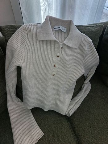 Haut Court Bershka Beige Maille Côtelée Y2K
