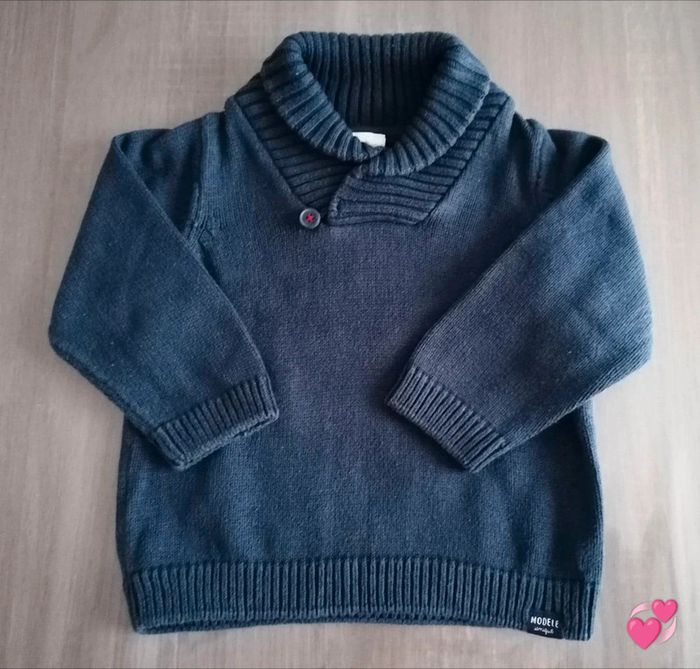 Pull col châle marine TAO 12 mois