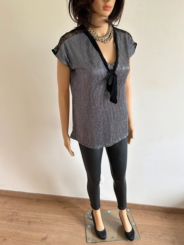 Haut argenté et noir à manches courtes Morgan taille XS jamais porté - photo numéro 4