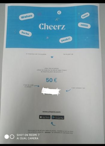 Carte cadeau Cheerz d'une valeur de 50€