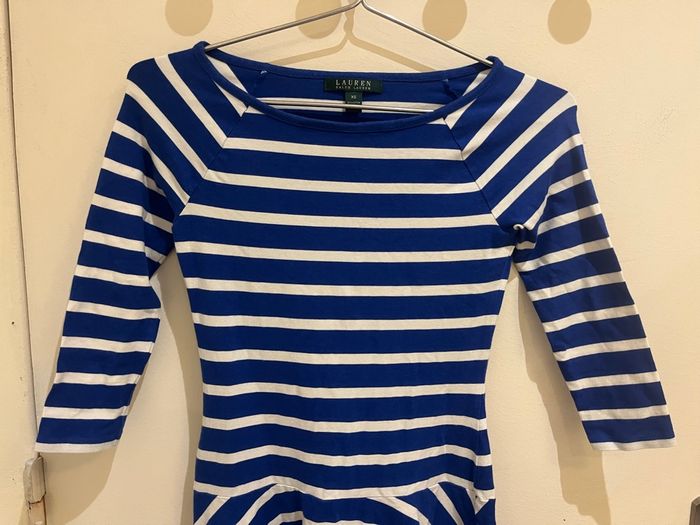 Robe mi longue ralph lauren à rayures bleues et blanches taille XS/34 - photo numéro 3