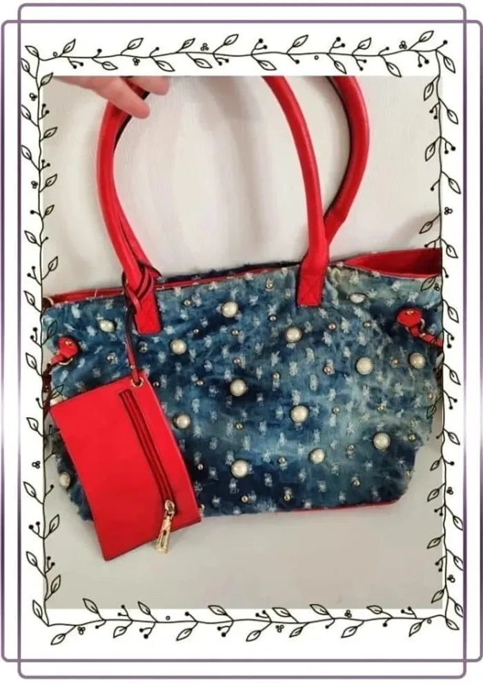 Sac fourre tout bleu et rouge, très bon état, 37x28cm