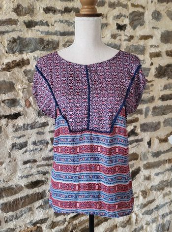 T-shirt blouse manches courtes bleu rose gris Promod Taille S ou 36