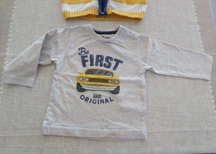 Lot vêtements 9 mois
Tee-shirt voiture mayoral manche longue gris impression jaune et gilet zippé marin blanc, bleu et jaune marque U tout petit - photo numéro 2