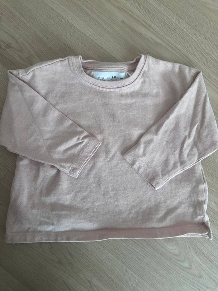 T-shirt manches longues rose poudré Zara 9-12mois