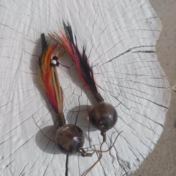 Boucles d'oreilles vintage pendantes plume - photo numéro 3