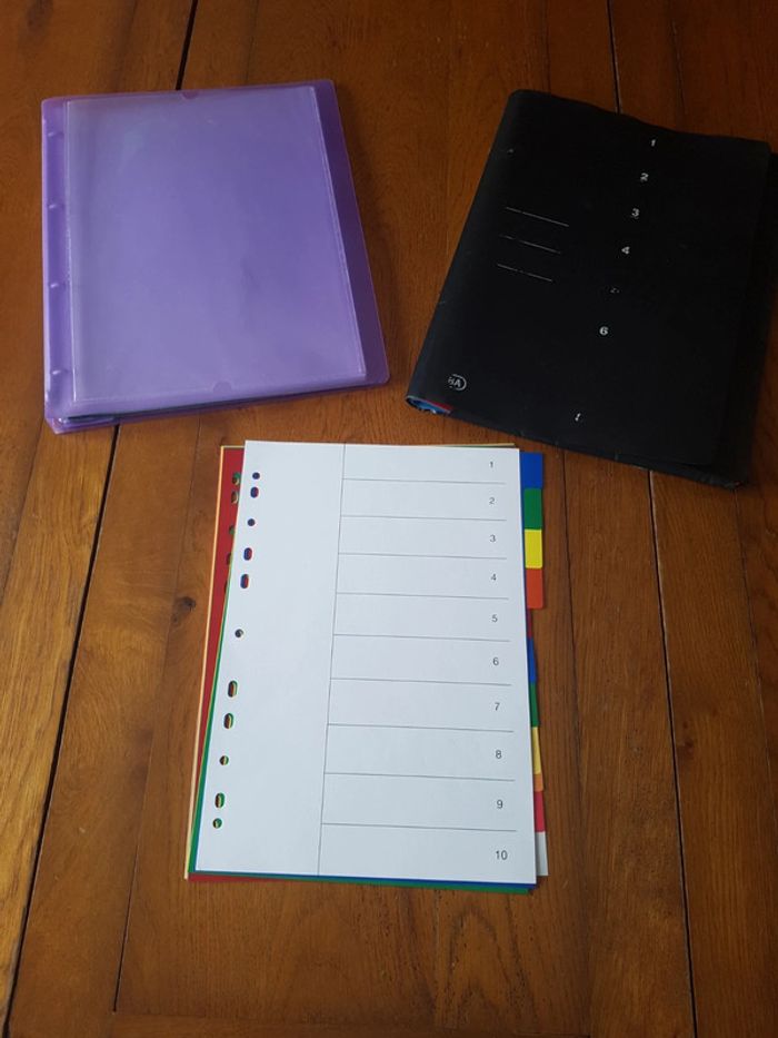 Lot trieur + petit classeur souple +  intercalaires