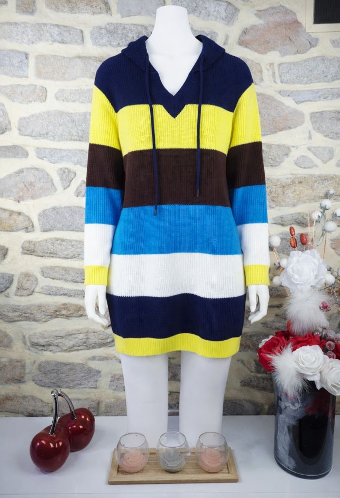 Robe pull en tricot maille côtelée à capuche multicolore Femme taille 52 marque Missguided 🪷