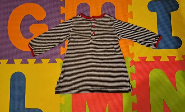 T-shirt manches longues rayures noir blanc chats, taille 6 mois (68 cm) - photo numéro 2