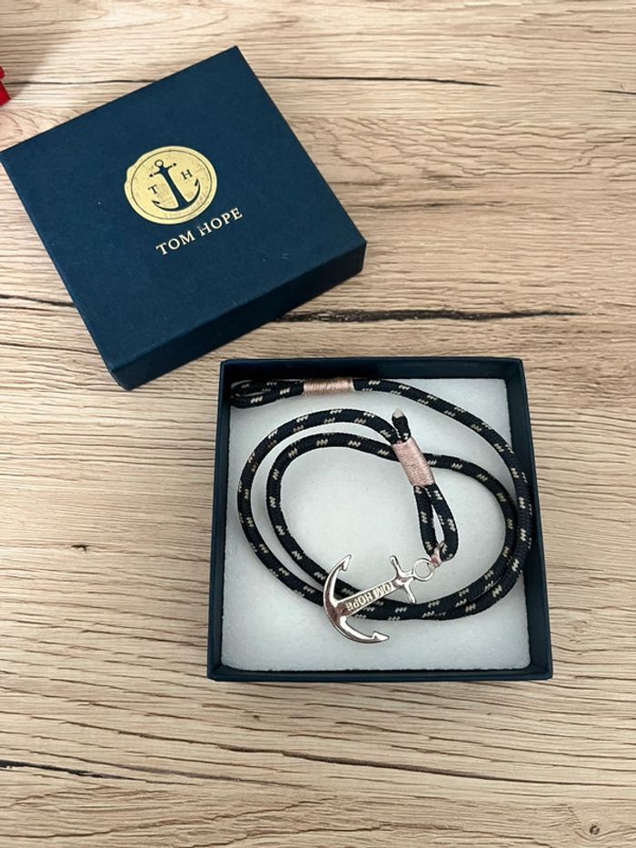 Bracelet Double cordage Tom Hope détail rose ancre argent