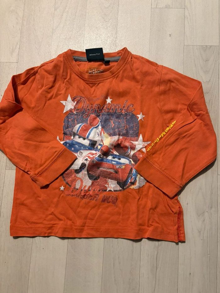 T-shirt cars orange motif craquelé 2/3 ans