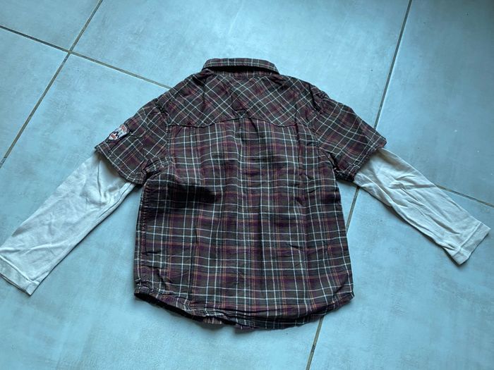 Chemise tee shirt Okaidi à carreaux marron beige - photo numéro 3