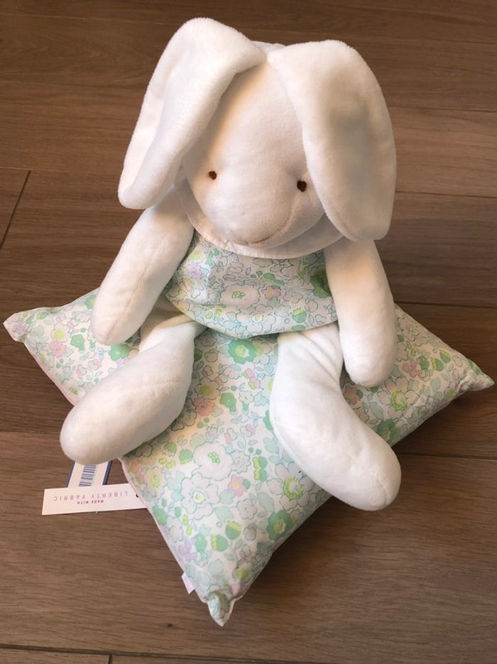 Doudou Lapin blanc 50 cm avec bloomer en Liberty Betsy Pomme Jacadi TU