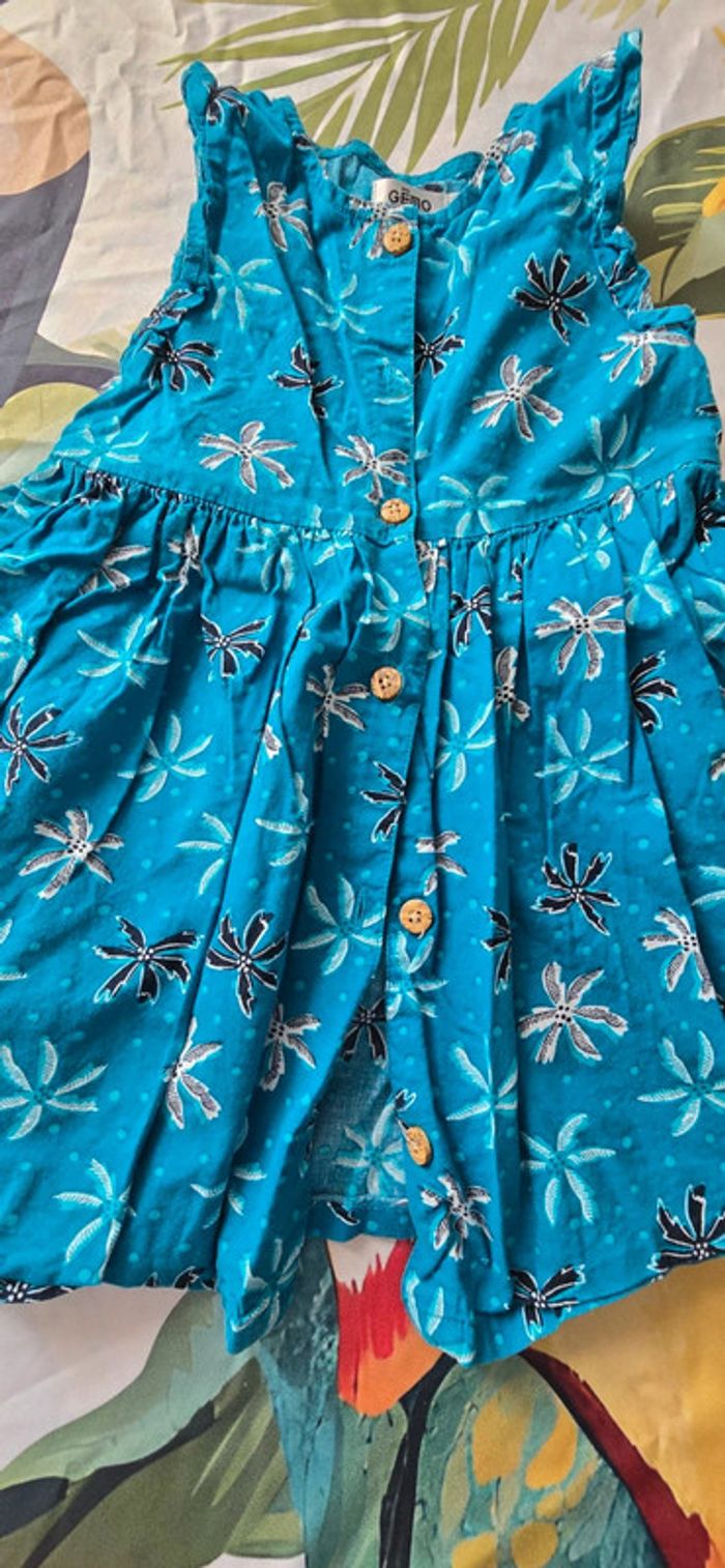 Adorable Robe Bébé Bleue avec Motifs palmiers ! - photo numéro 2