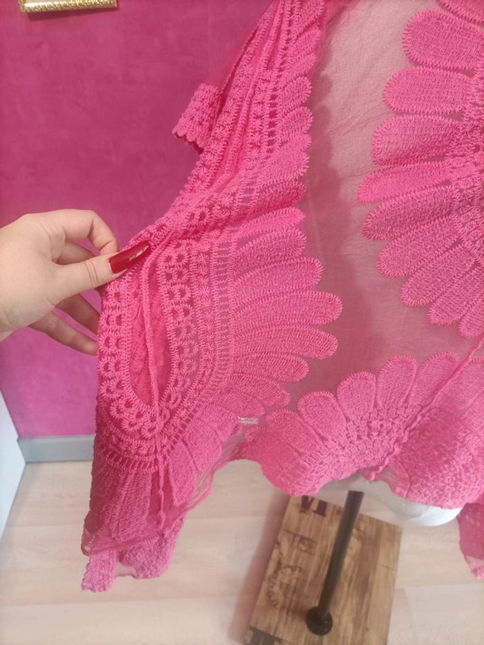 Gilet/kimono femme rose à manches courtes style bohème - photo numéro 7