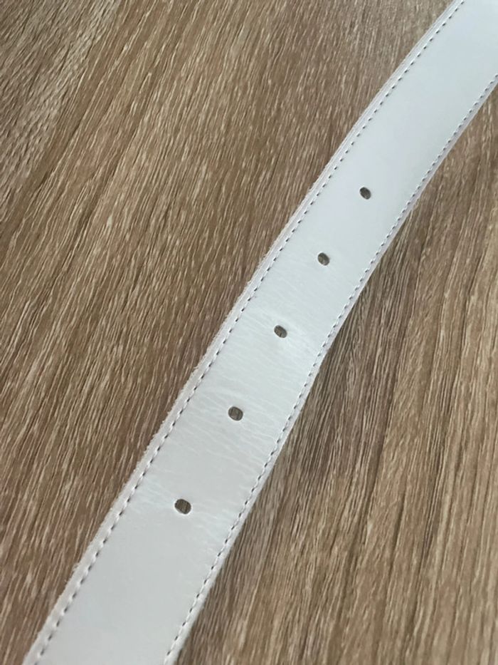 Ceinture en cuir boucle triangle argentée vintage Herlaine blanc - photo numéro 4