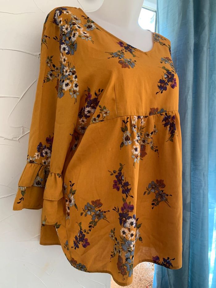 Blouse fleurie taille 48 moutarde - photo numéro 3