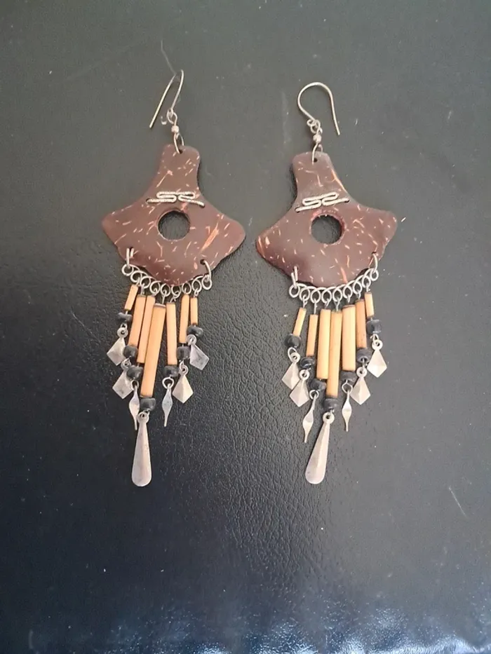 Jolie paire de boucles d'oreilles en coco